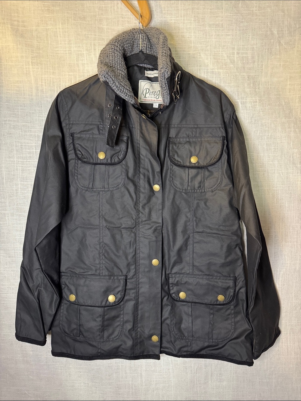 Peregrine Black Quilted Utility Jacket with Knit Collar